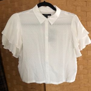 White Button-Up Crop Top with Sleeves